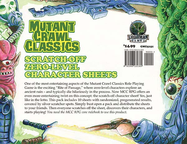 Mutant Crawl Classics: RPG 0-Level Scratch off Character Sheets 