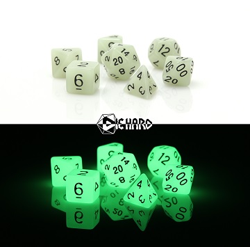 Die Hard: Poly RPG Dice Set: GLOW-IN-THE-DARK WHITE 