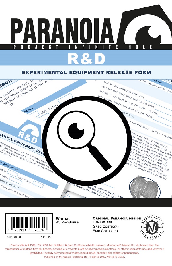 Paranoia: R&D Experimental Equipment Release Form Pad 
