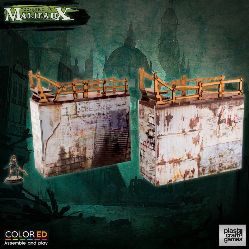 Plast Craft Games: Malifaux Terrain ColorED: QUARANTINE ZONE- SIMPLE WALLS 