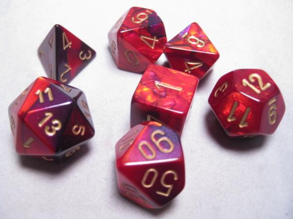 Chessex (26426): Polyhedral 7-Die Set: Gemini: Purple Red/Gold 