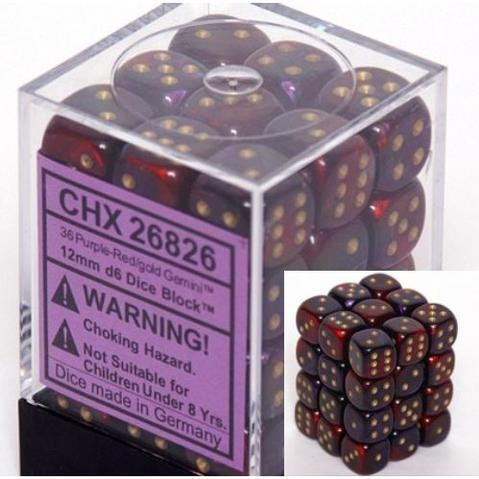 Chessex (26826): D6: 12mm: Gemini: Purple Red/Gold 