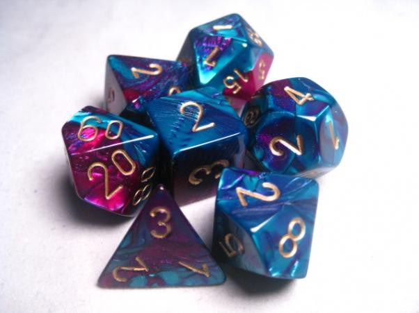 Chessex (26449): Polyhedral 7-Die Set: Gemini: Purple Teal/Gold 
