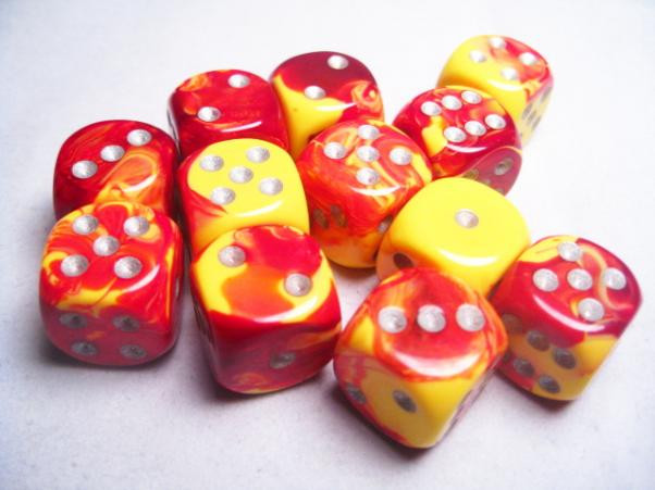 Chessex (26650): D6: 16mm: Gemini: Red Yellow/Silver 