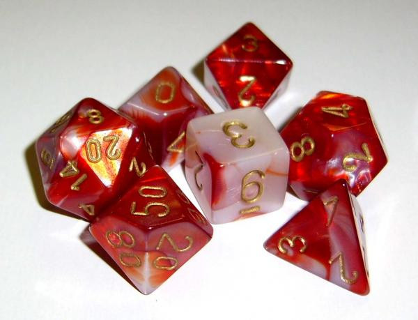 Chessex (26443): Polyhedral 7-Die Set: Gemini: Red White/Gold 