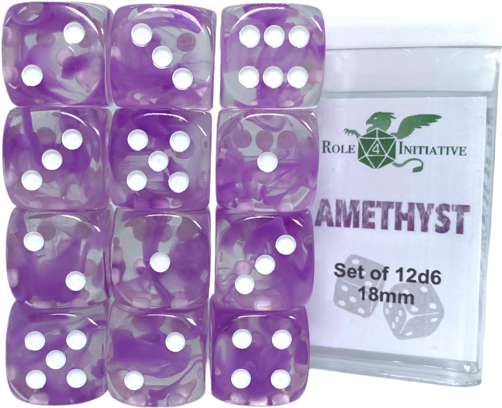 Role 4 Initiative: 12 D6 Pips Dice Set: Diffusion Amethyst 18MM 