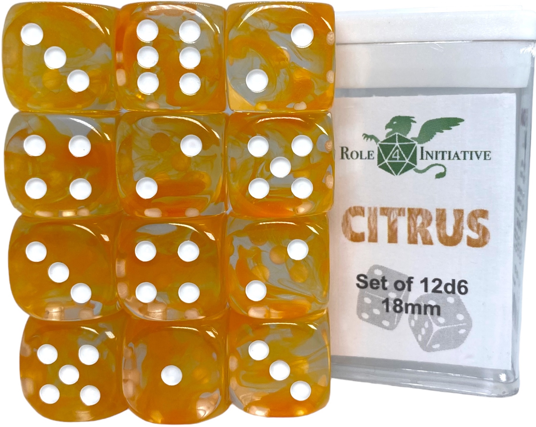 Role 4 Initiative: 12 D6 Pips Dice Set: Diffusion Citrus 18MM 