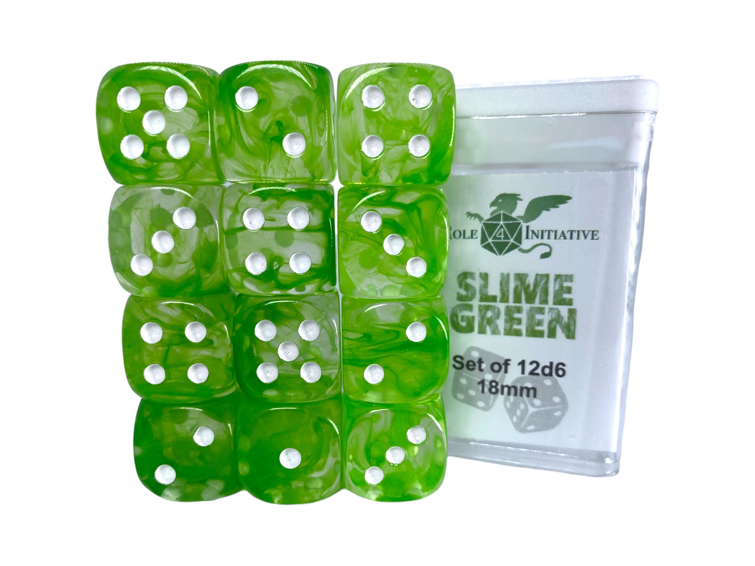 Role 4 Initiative: 12 D6 Pips Dice Set: Diffusion Slime Green 18MM 
