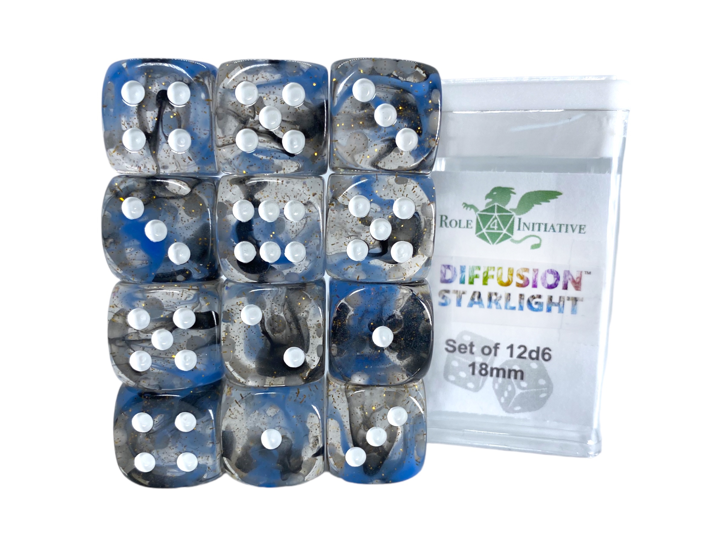 Role 4 Initiative: 12 D6 Pips Dice Set: Diffusion Starlight 18MM 
