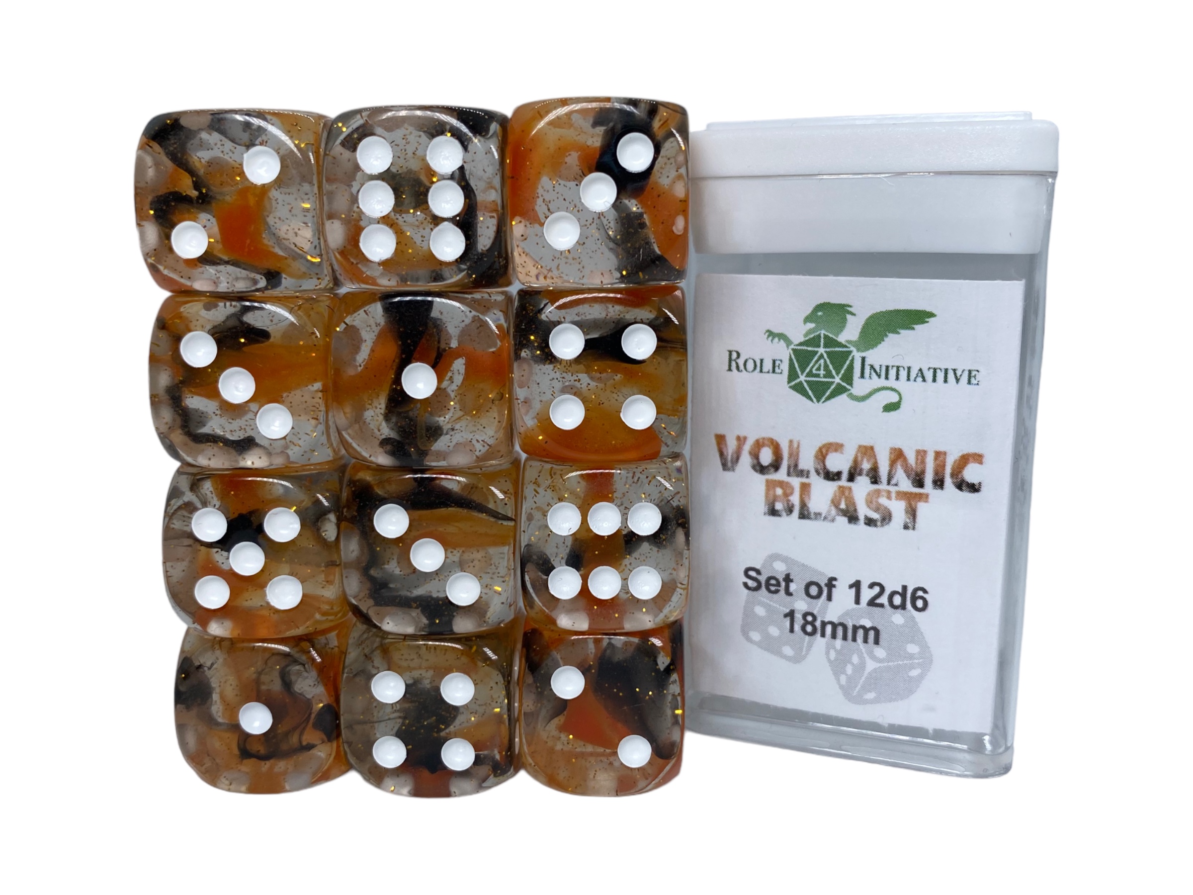 Role 4 Initiative: 12 D6 Pips Dice Set: Diffusion Volcanic Blast 18MM 