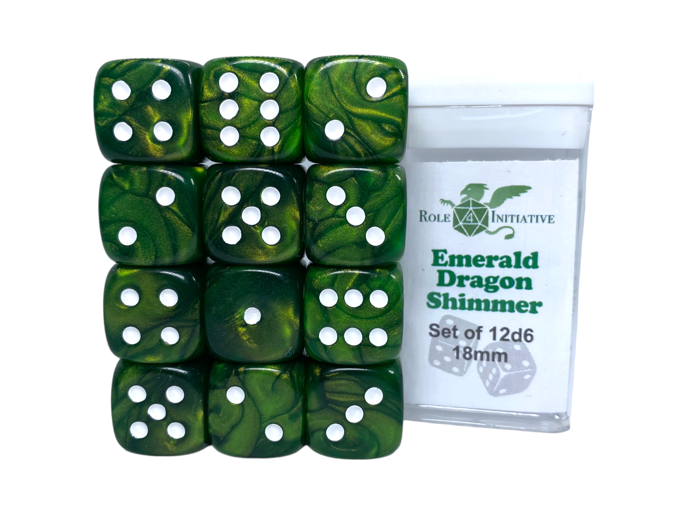 Role 4 Initiative: 12 D6 Pips Dice Set: Emerald Dragon Shimmer 18MM 