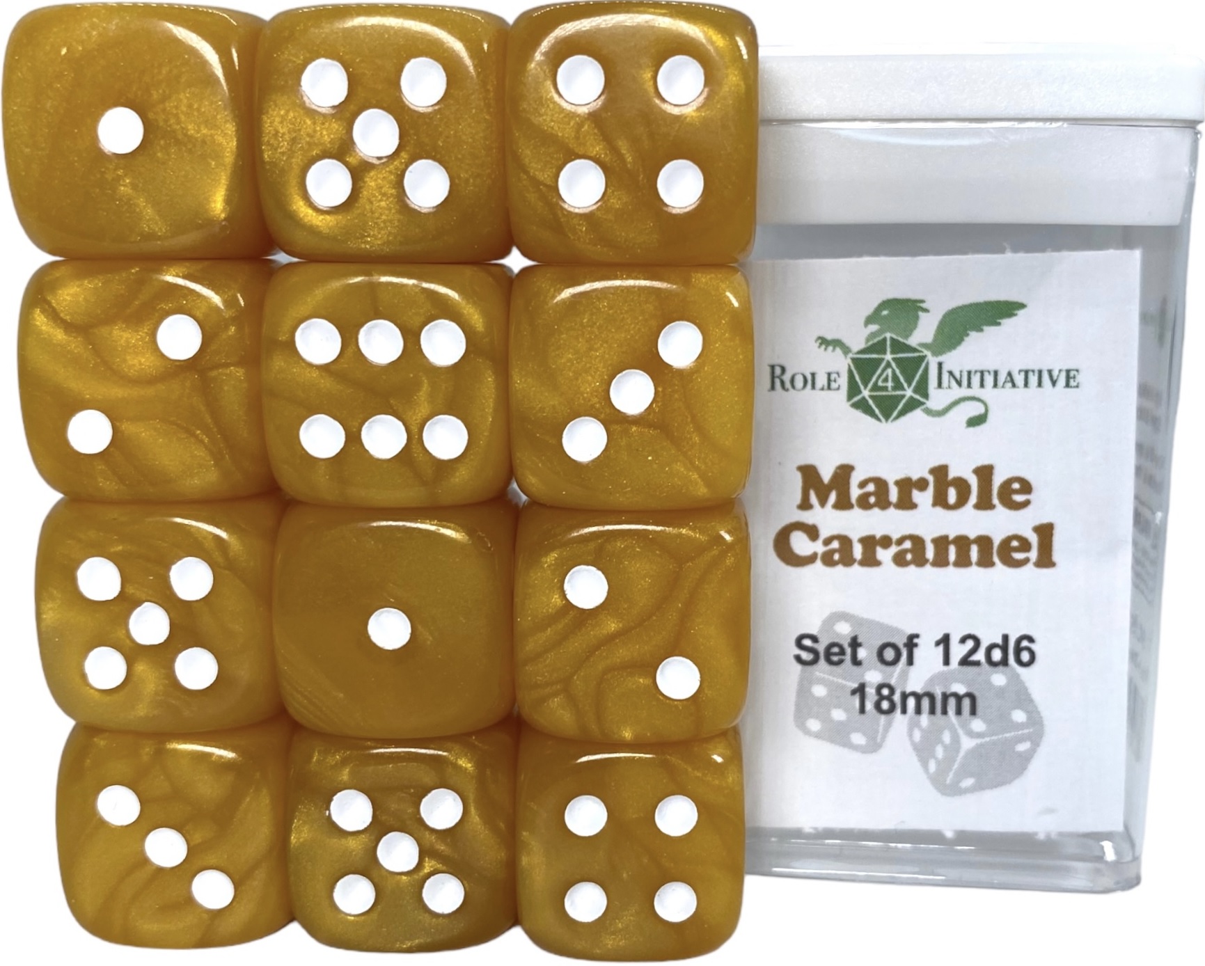 Role 4 Initiative: 12 D6 Pips Dice Set: Marble Caramel 18MM 