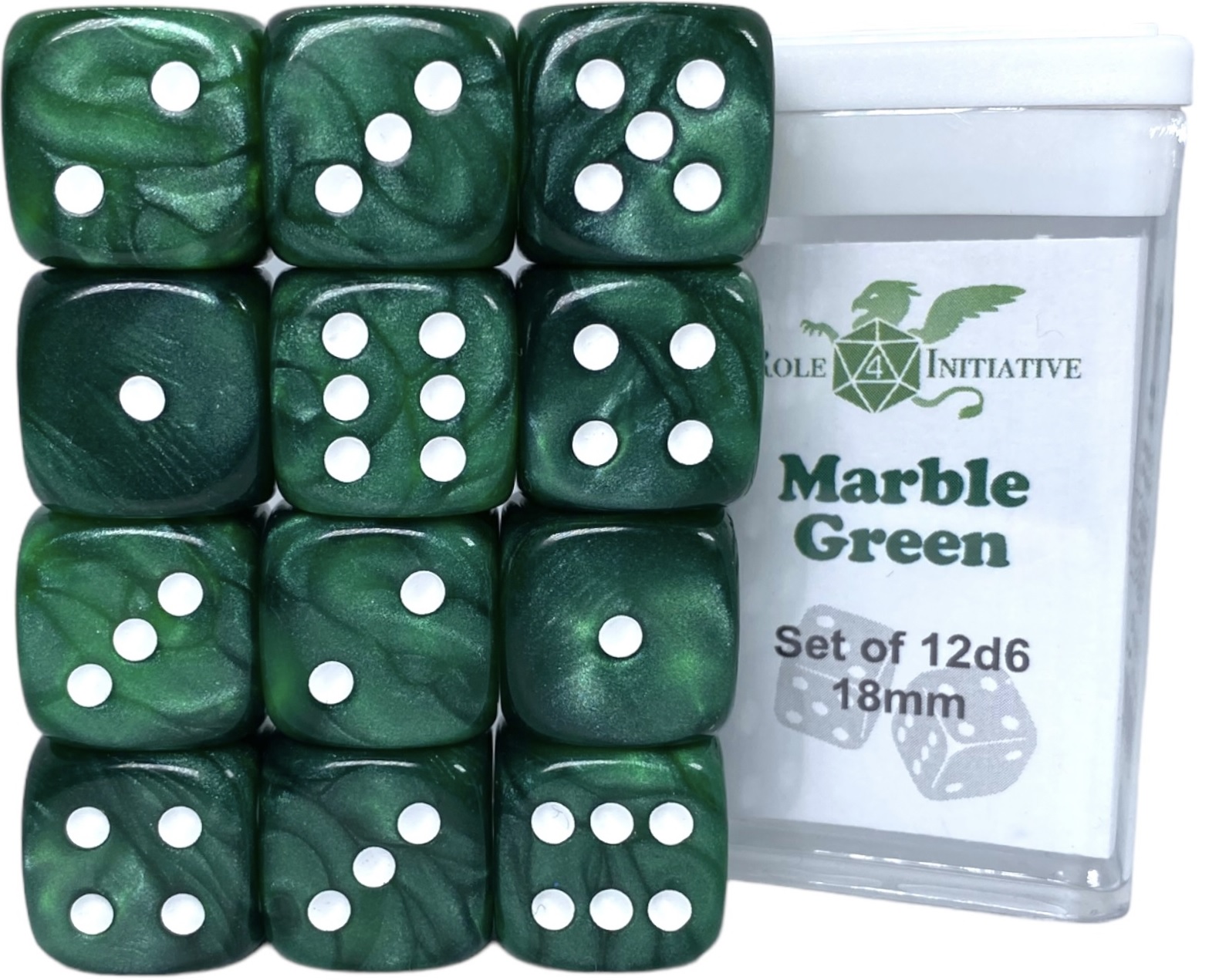 Role 4 Initiative: 12 D6 Pips Dice Set: Marble Green 18MM 