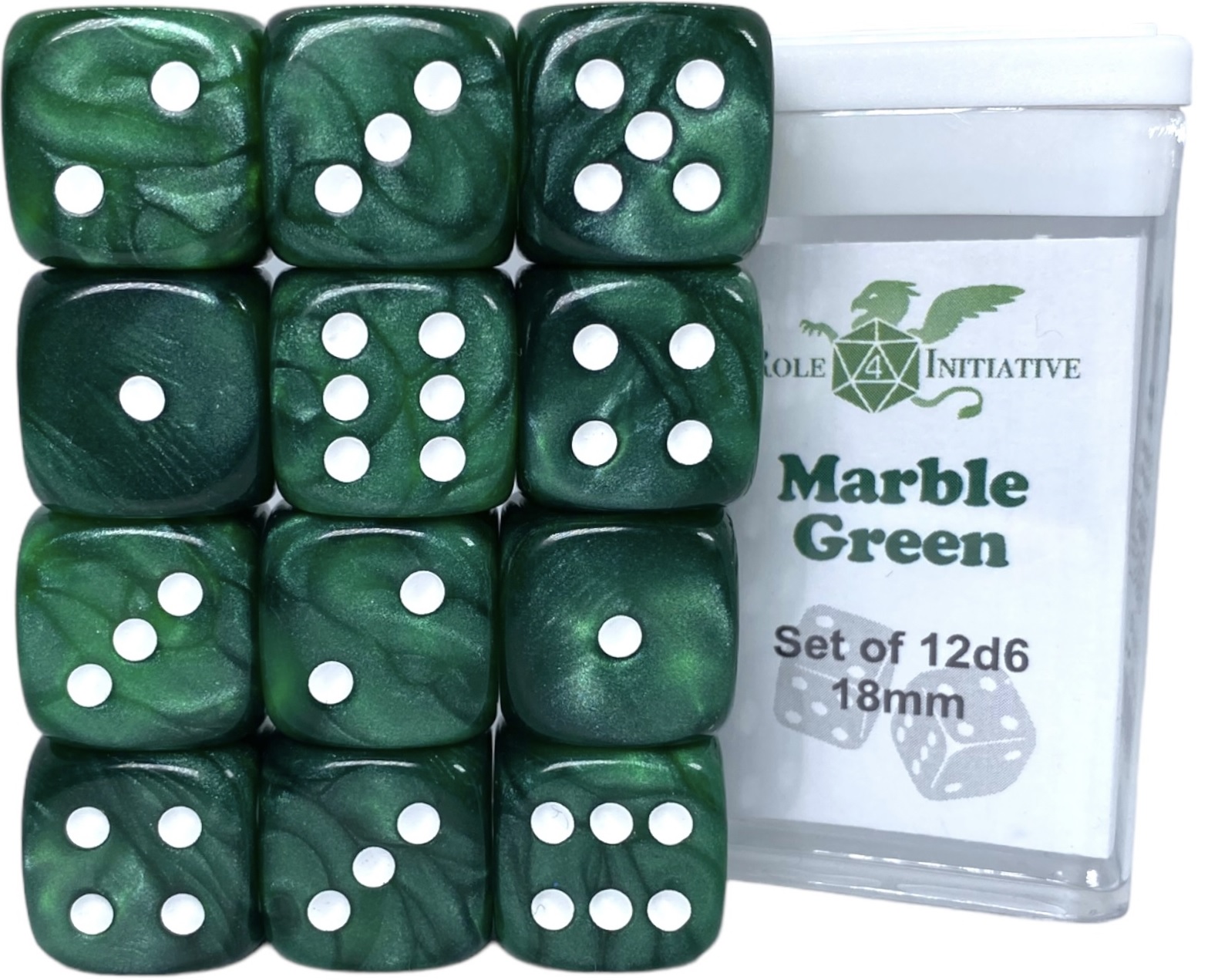 Role 4 Initiative: 12 D6 Pips Dice Set: Marble Green 18MM 