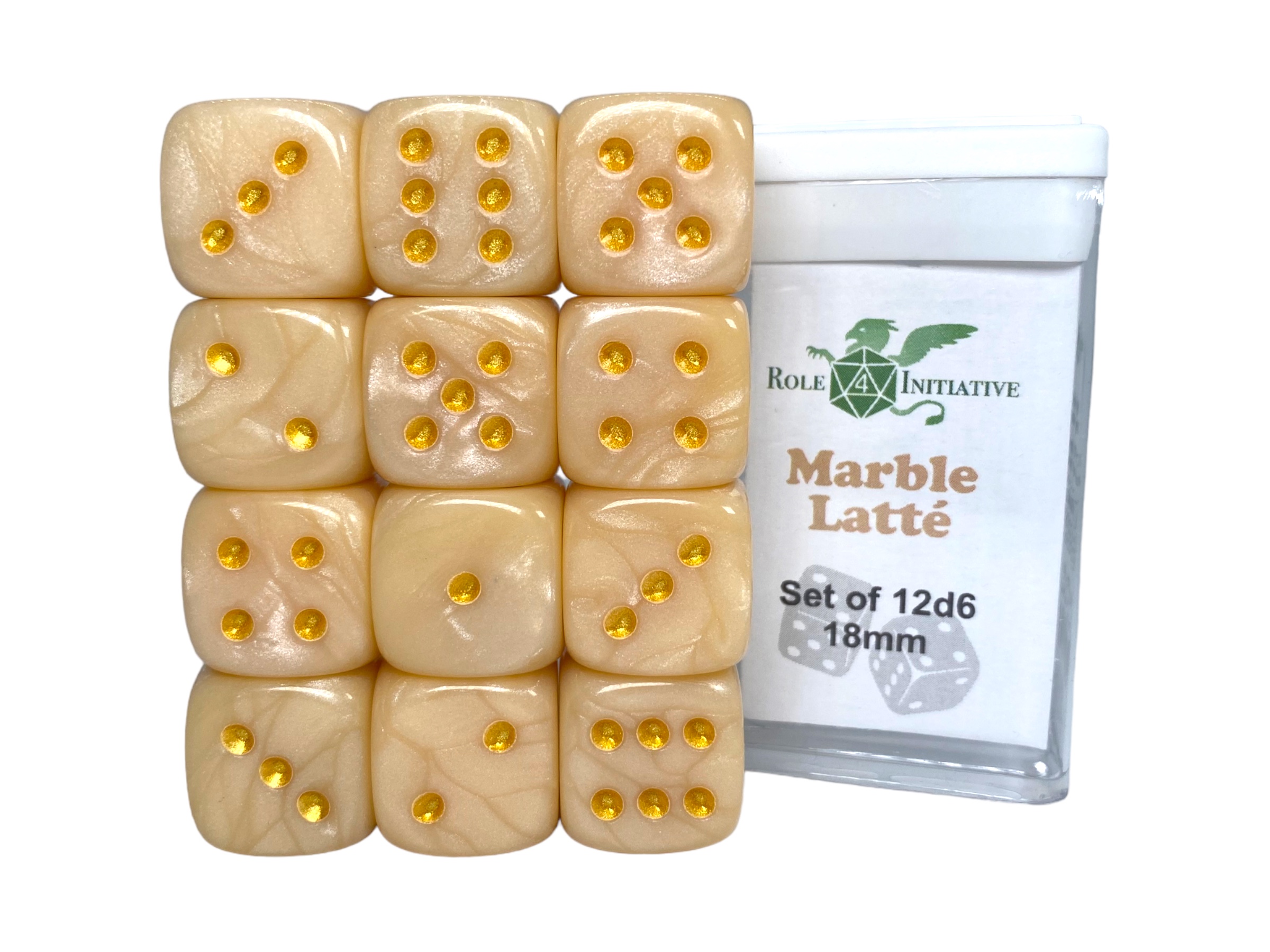 Role 4 Initiative: 12 D6 Pips Dice Set: Marble Latte 18MM 