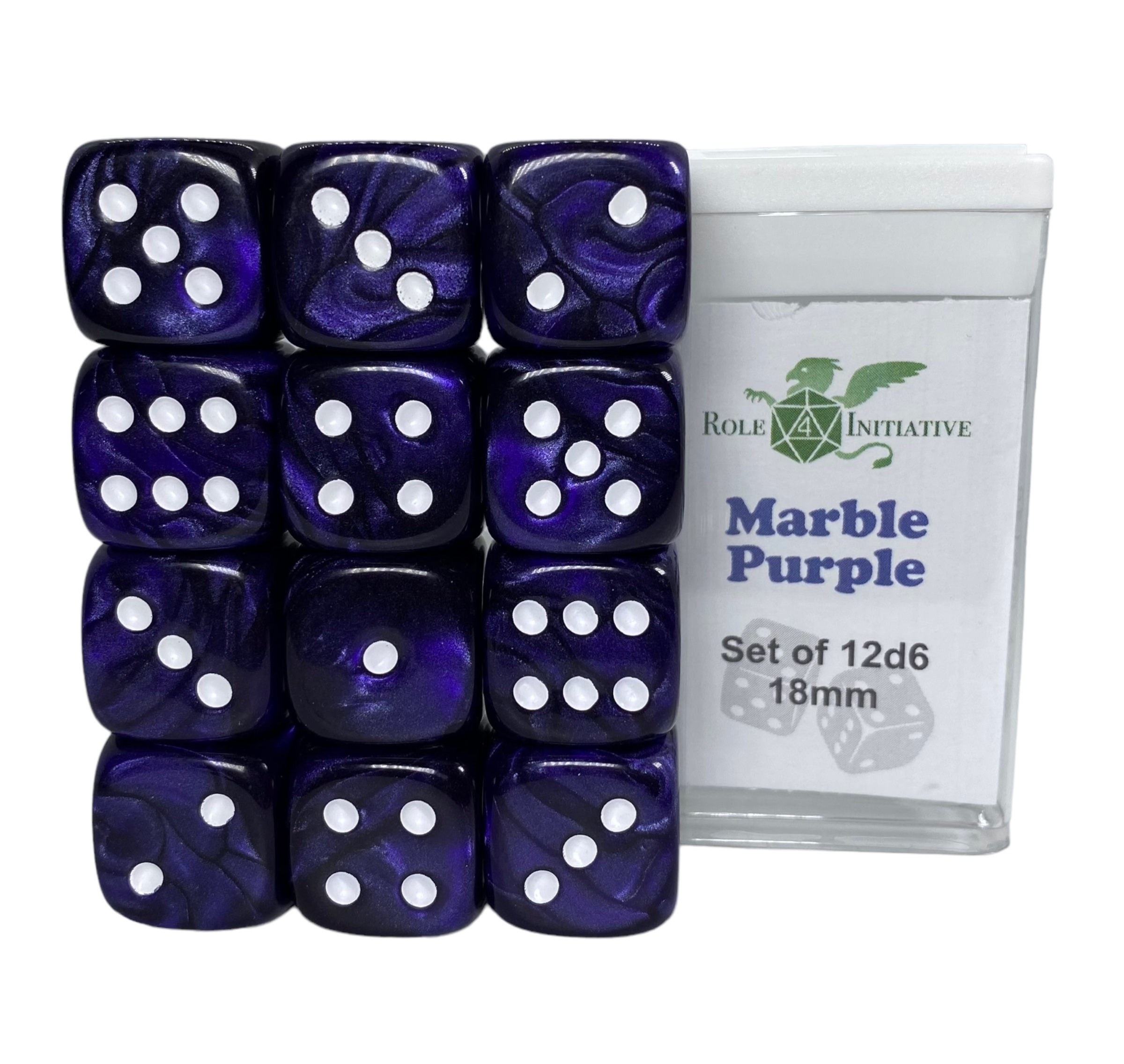Role 4 Initiative: 12 D6 Pips Dice Set: Marble Purple 18MM 