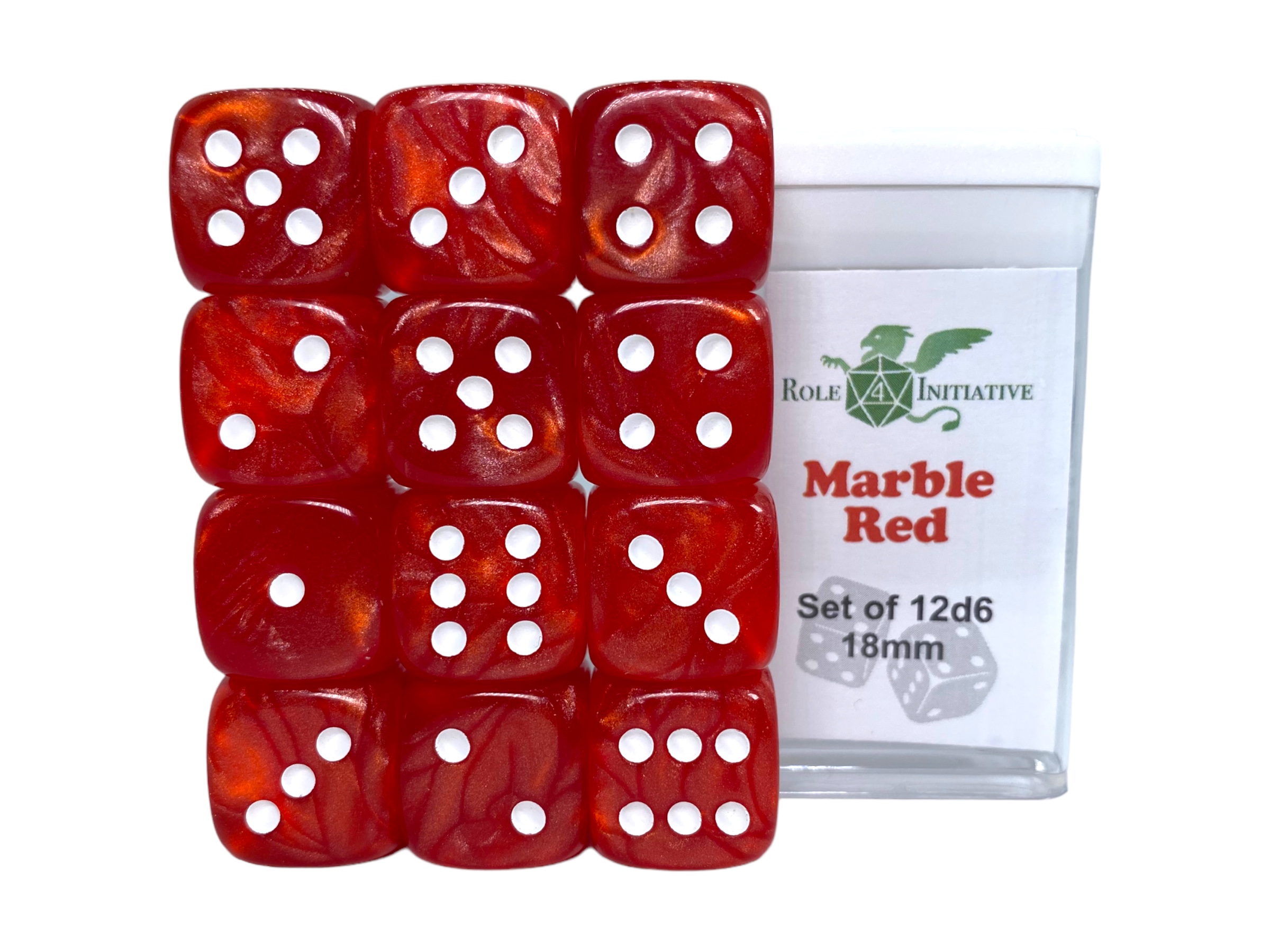 Role 4 Initiative: 12 D6 Pips Dice Set: Marble Red 18MM 