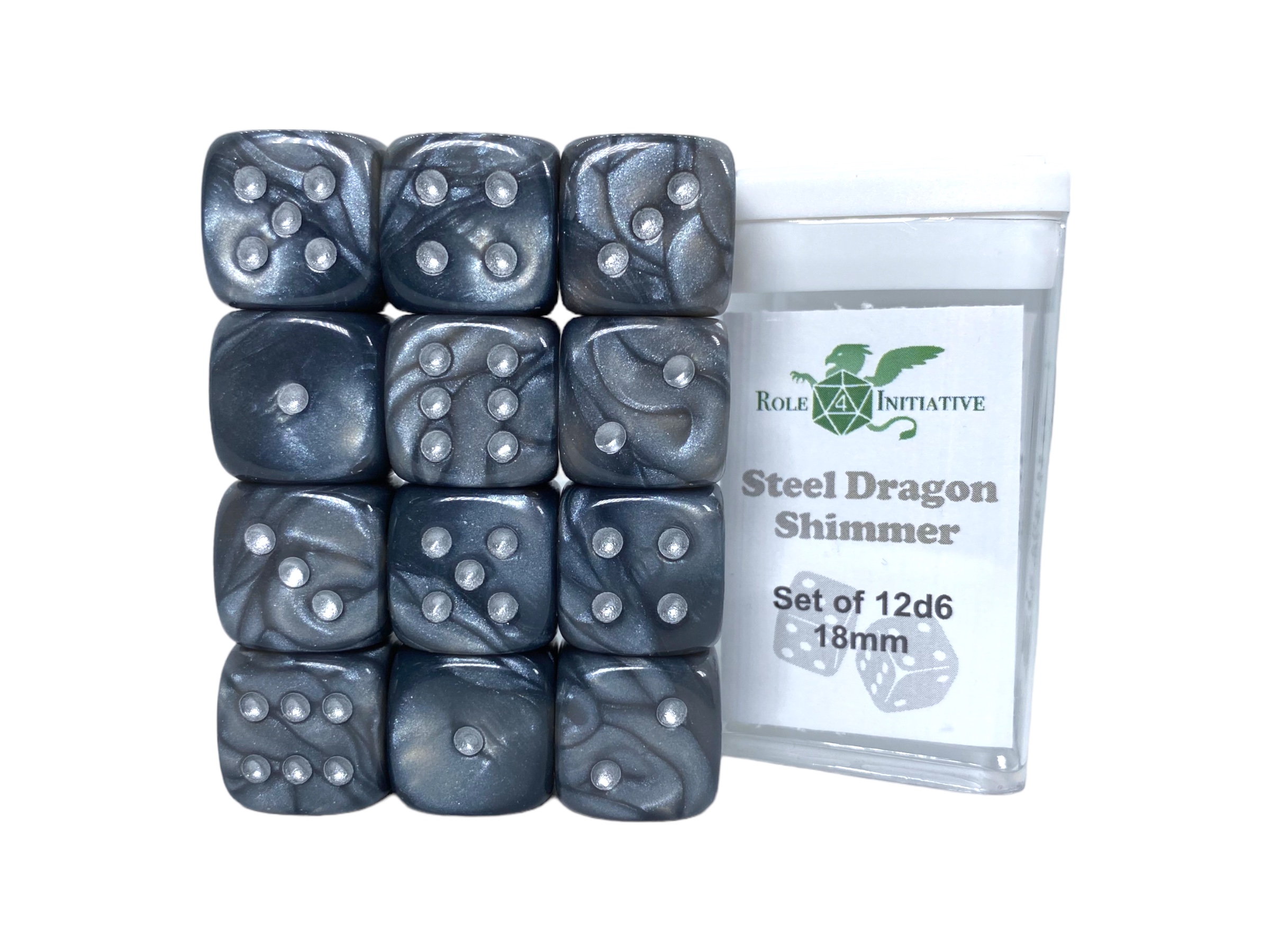 Role 4 Initiative: 12 D6 Pips Dice Set: Steel Dragon Shimmer 18MM 