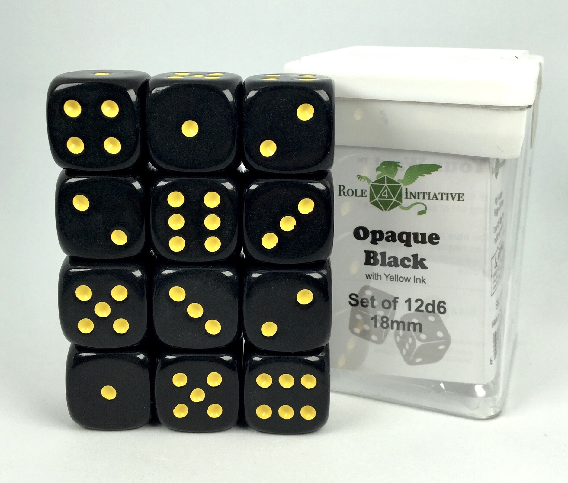 Role 4 Initiative: Dice Set: 12d6: Opaque Black and  Yellow (18mm) 