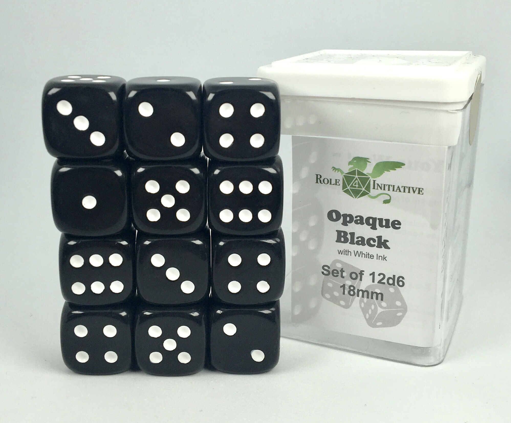 Role 4 Initiative: Dice Set: 12d6: Opaque Black and White (18mm) 