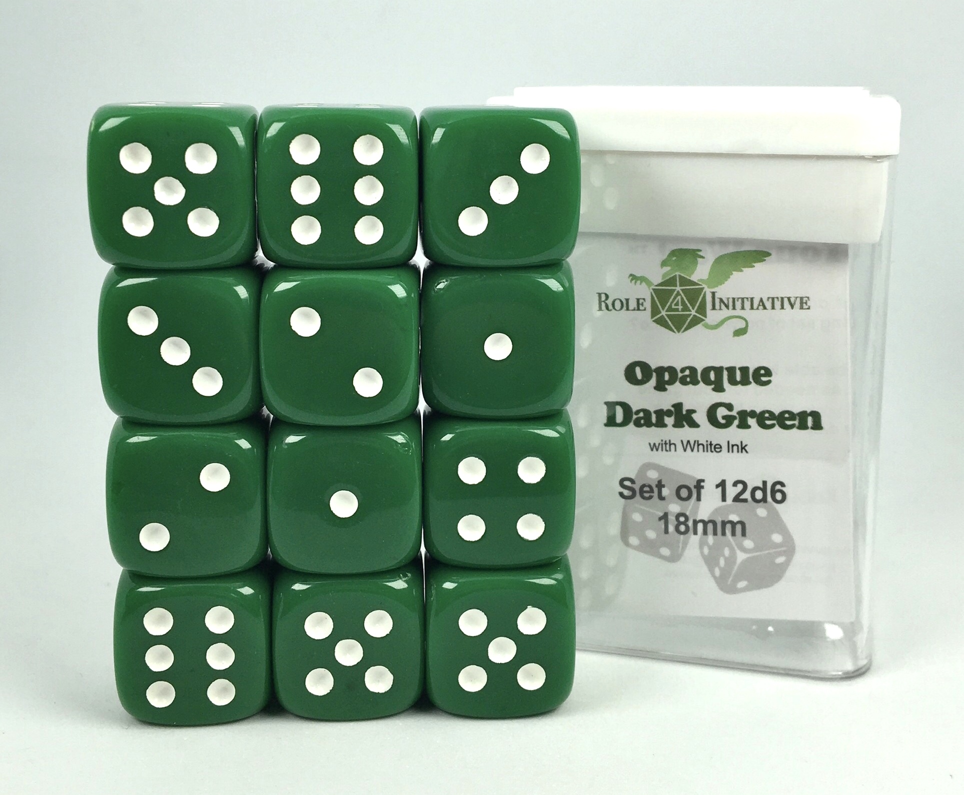 Role 4 Initiative: Dice Set: 12d6: Opaque Dark Green and White (18mm) 