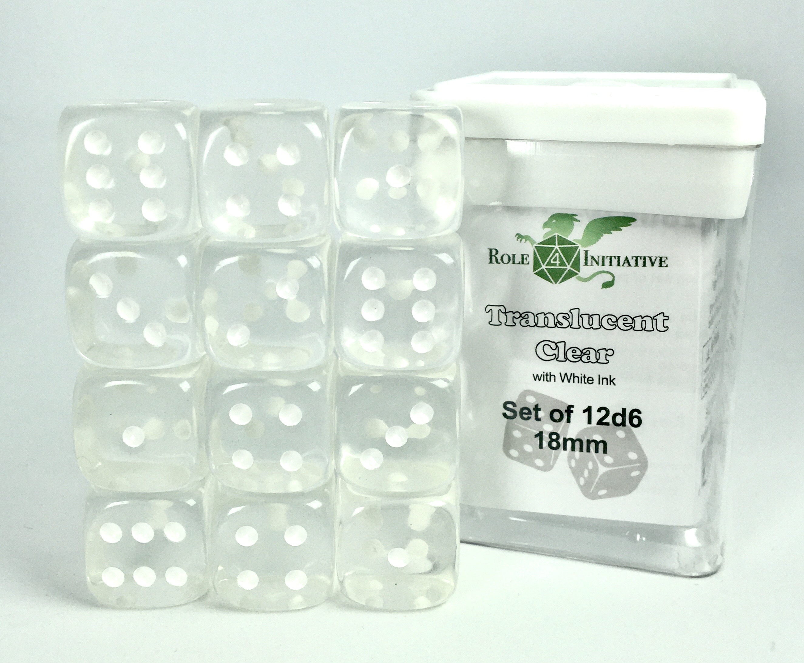 Role 4 Initiative: Dice Set: 12d6: Translucent Clear and White (18mm)  