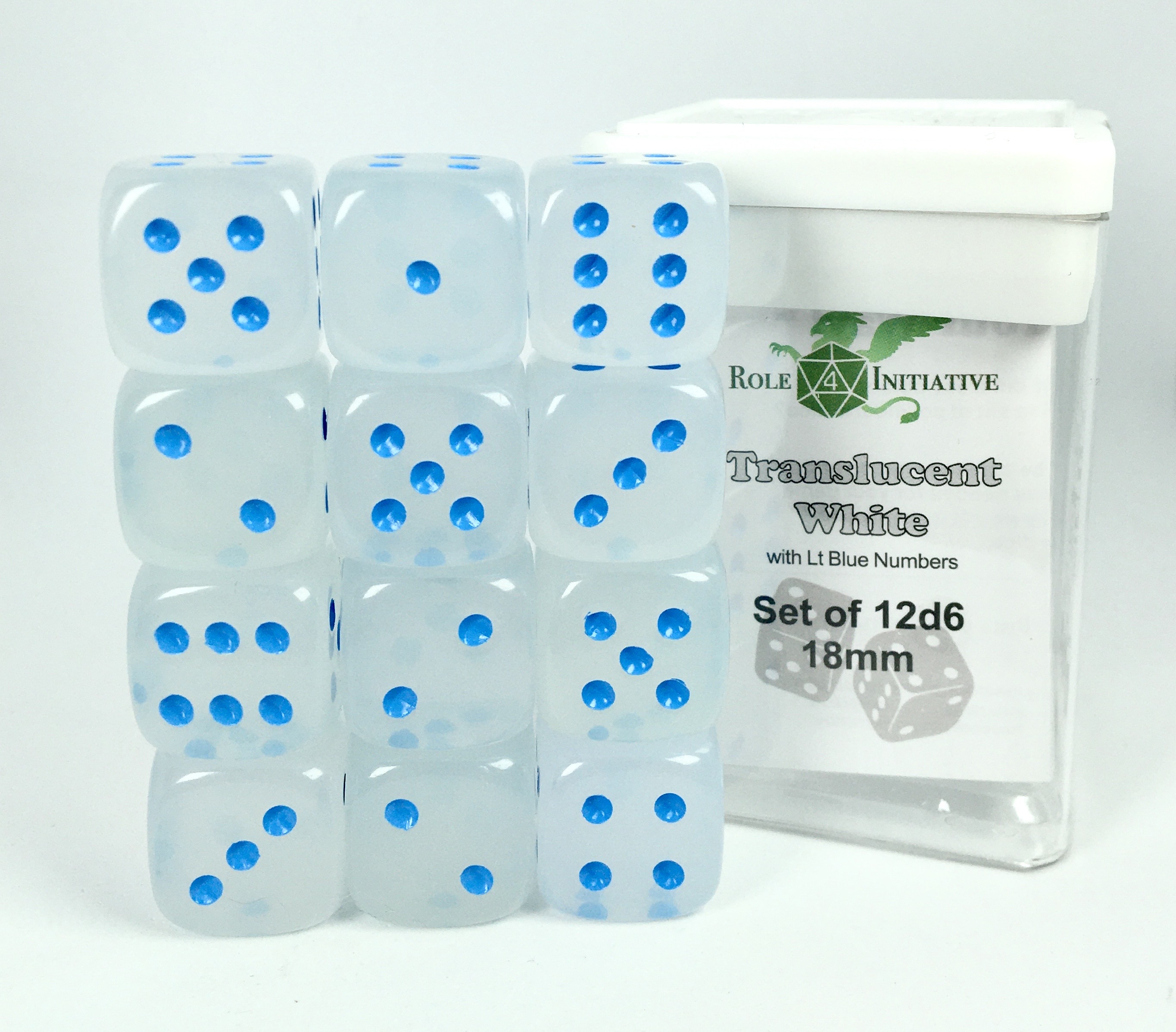 Role 4 Initiative: Dice Set: 12d6: Translucent Clear and Light Blue (18mm)  
