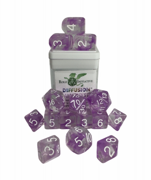 Role 4 Initiative: Polyhedral 15 Dice Set: Diffusion Amethyst [Arch/ Balanced] 