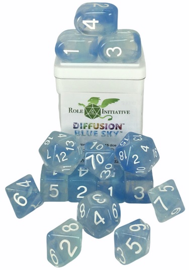 Role 4 Initiative: Polyhedral 15 Dice Set: Diffusion Blue Sky Arch D4 