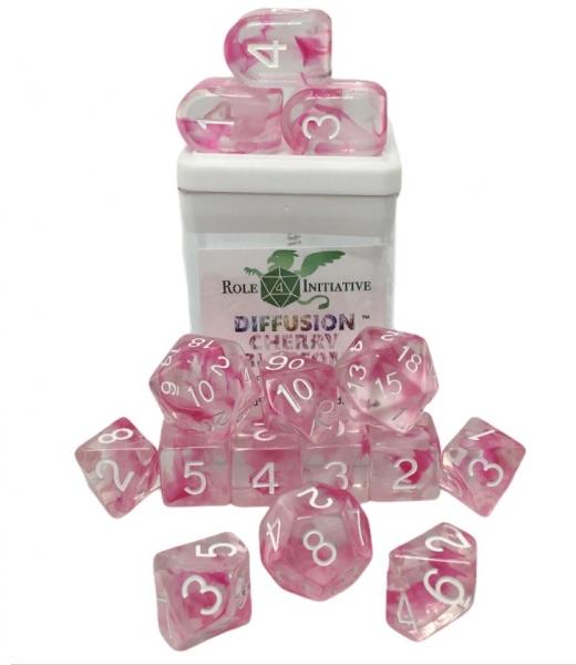 Role 4 Initiative: Polyhedral 15 Dice Set: Diffusion Cherry Blossom (Arch D4) 