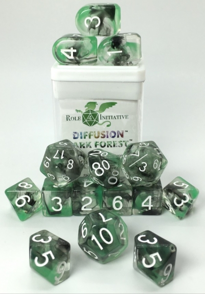 Role 4 Initiative: Polyhedral 15 Dice Set: Diffusion Dark Forest (Arch D4) 