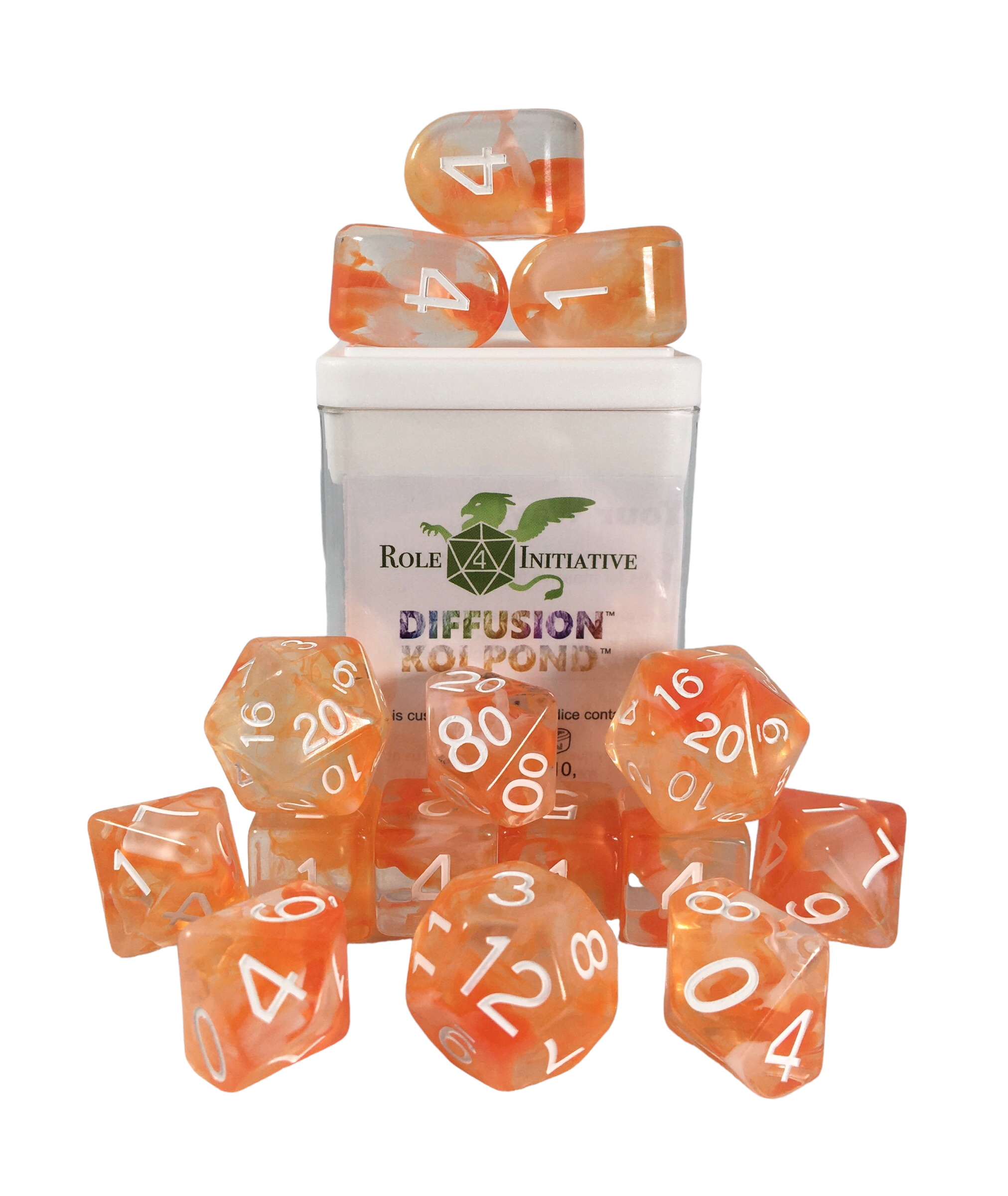 Role 4 Initiative: Polyhedral 15 Dice Set: Diffusion Koi Pond Arch D4 
