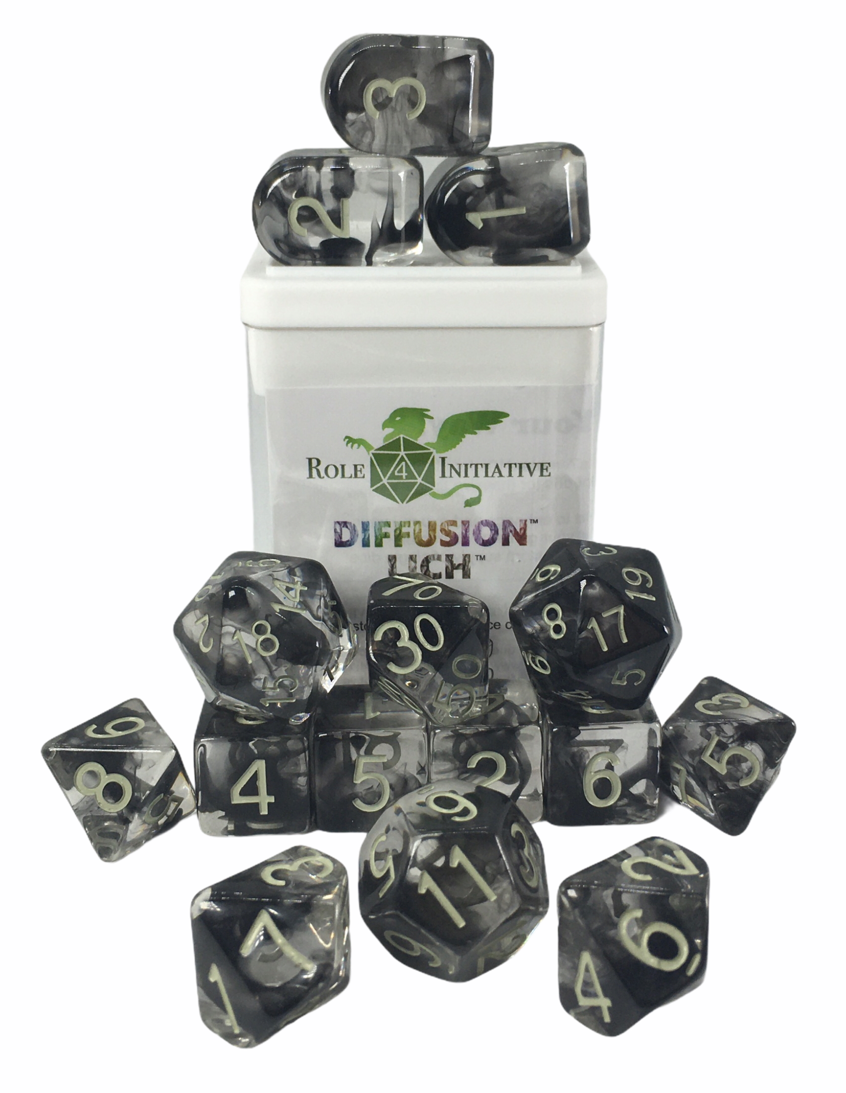 Role 4 Initiative: Polyhedral 15 Dice Set: Diffusion Lich Arch D4 