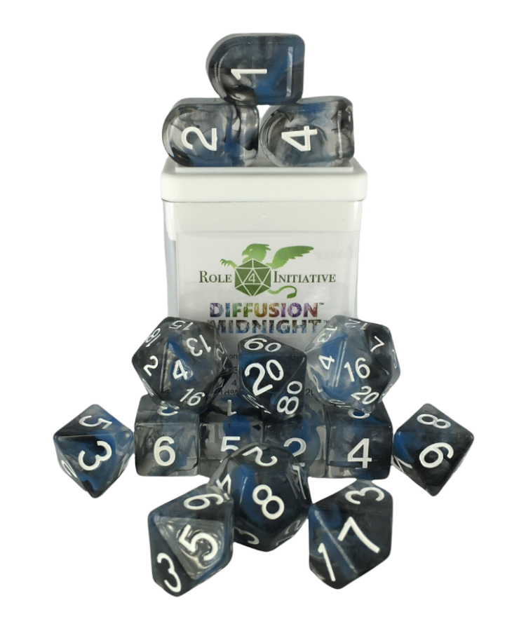Role 4 Initiative: Polyhedral 15 Dice Set: Diffusion Midnight Arch D4 