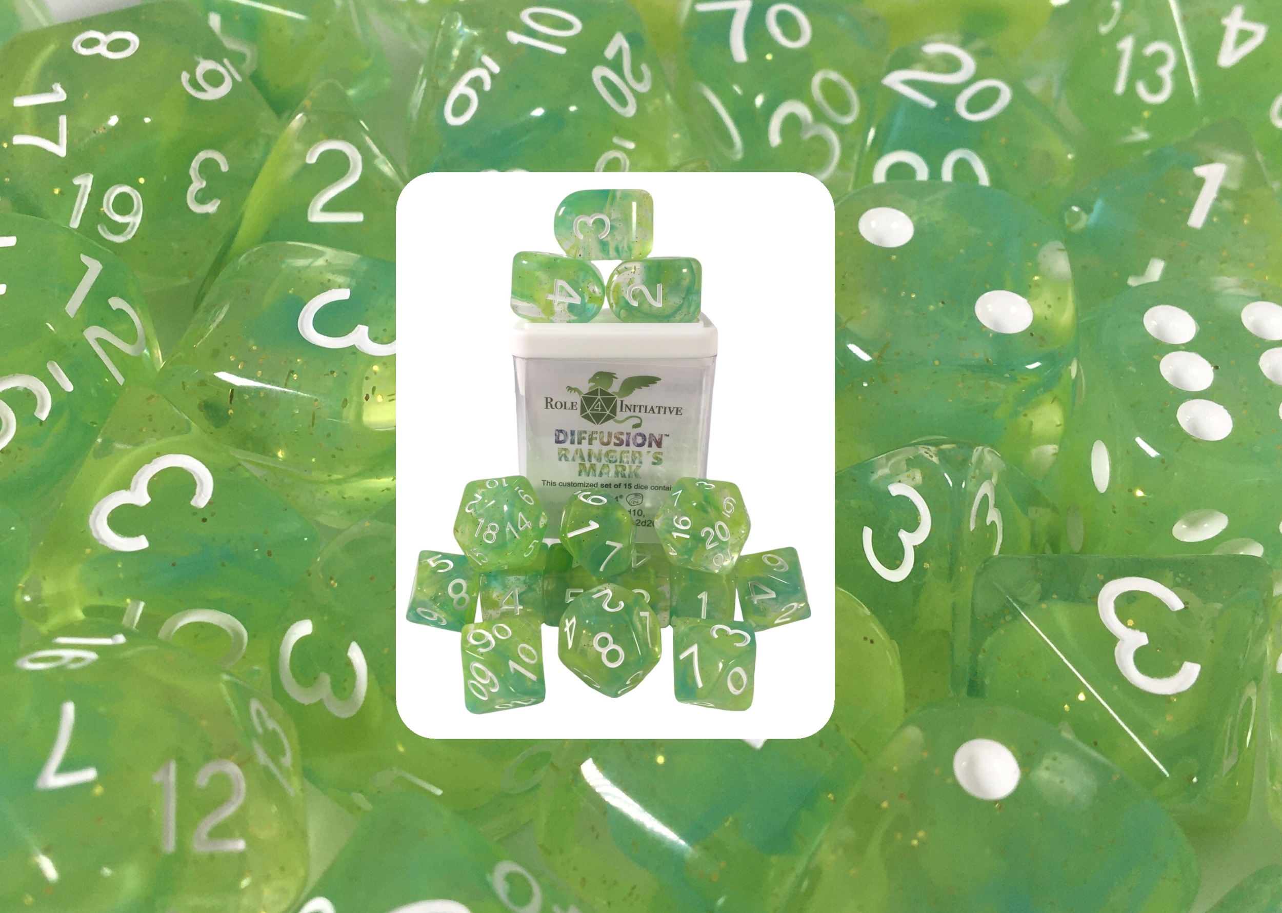 Role 4 Initiative: Polyhedral 15 Dice Set: Diffusion Nixies Brook [Arch/ Balanced]  