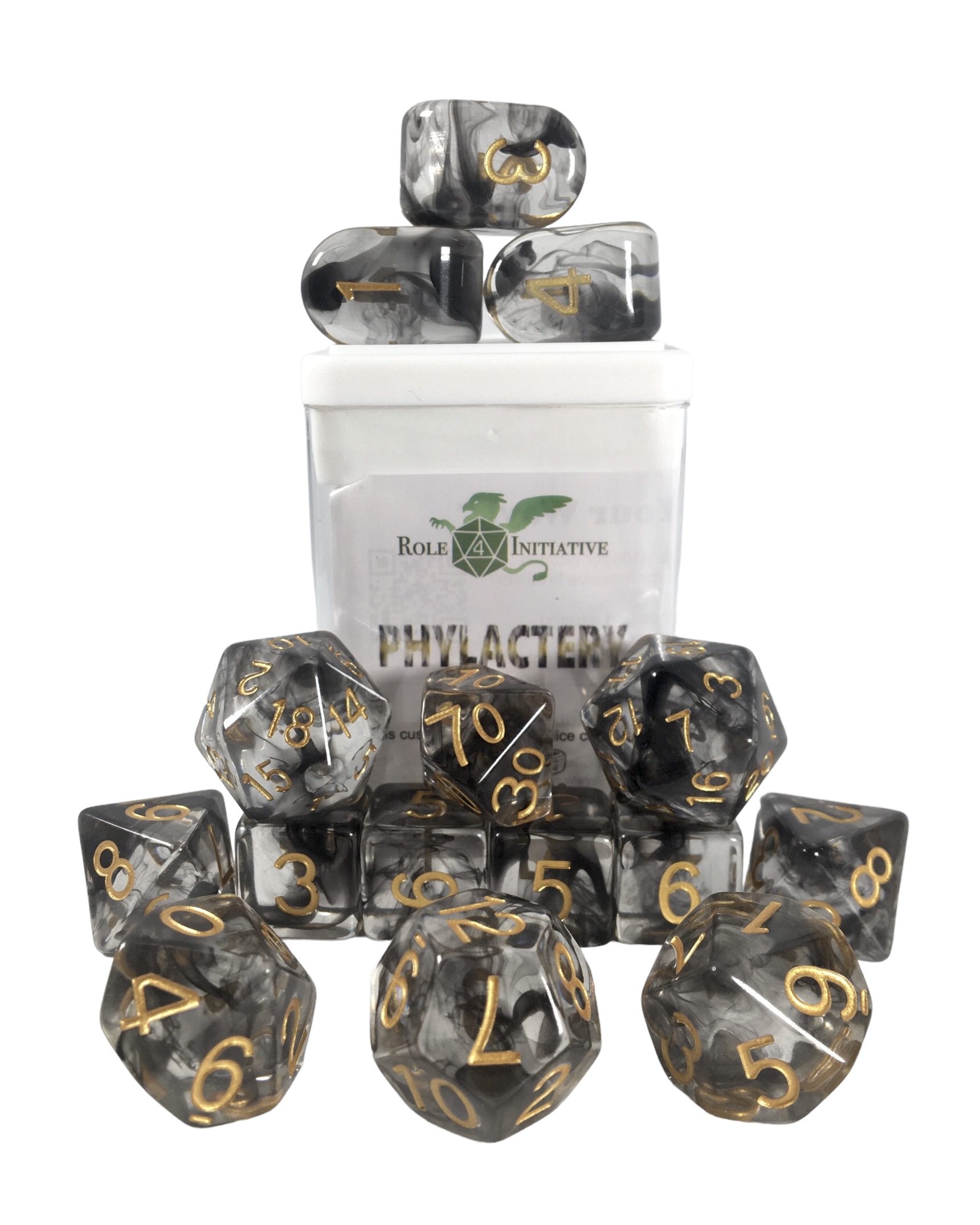 Role 4 Initiative: Polyhedral 15 Dice Set: Diffusion Phylactery Arch D4 