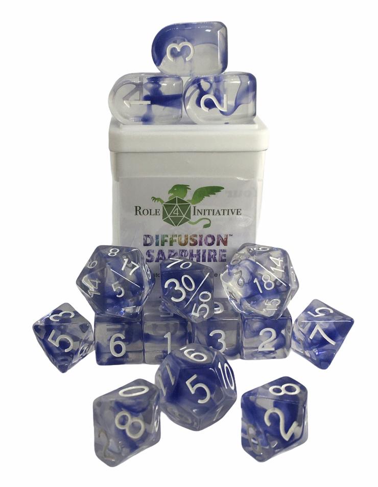 Role 4 Initiative: Polyhedral 15 Dice Set: Diffusion Sapphire [Arch/ Balanced] 