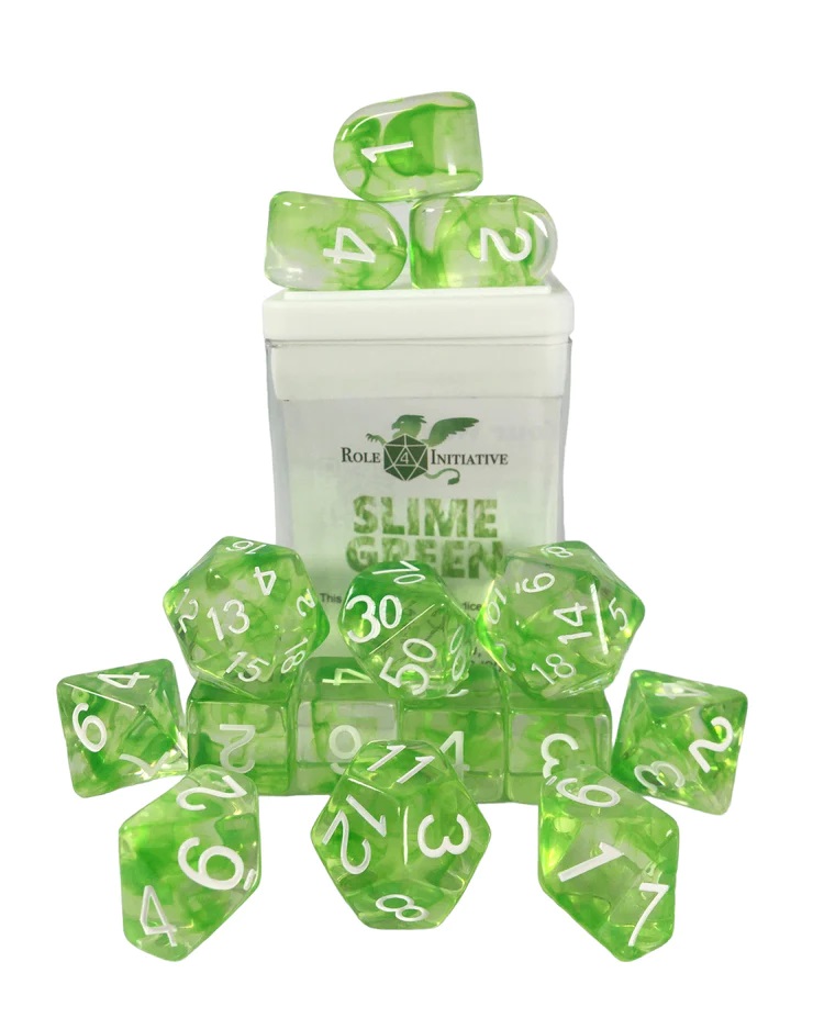 Role 4 Initiative: Polyhedral 15 Dice Set: Diffusion Slime Green (Arch D4) 