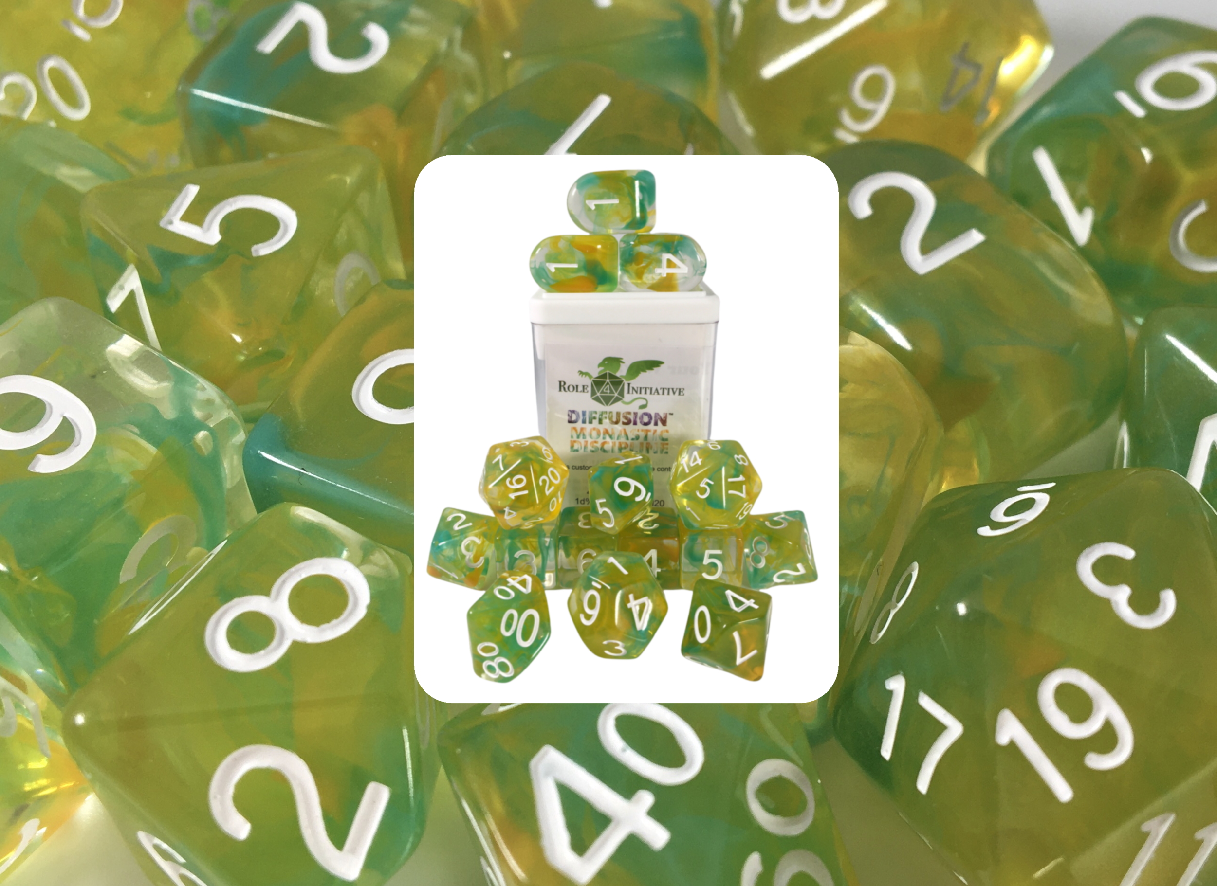 Role 4 Initiative: Polyhedral 15 Dice Set: Diffusion Monastic Discipline 