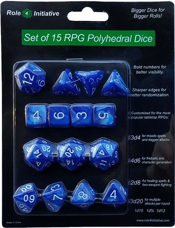 Role 4 Initiative: Polyhedral 15 Dice Set: MARBLE BLUE W/ WHITE 