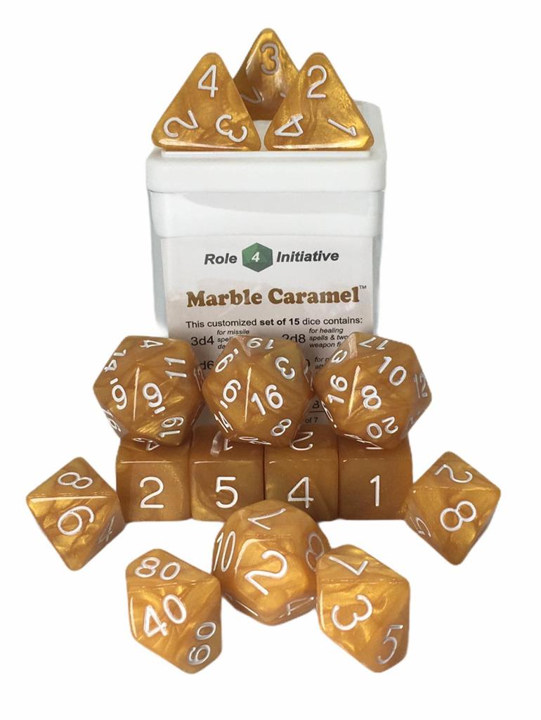 Role 4 Initiative: Polyhedral 15 Dice Set: Marble Caramel 