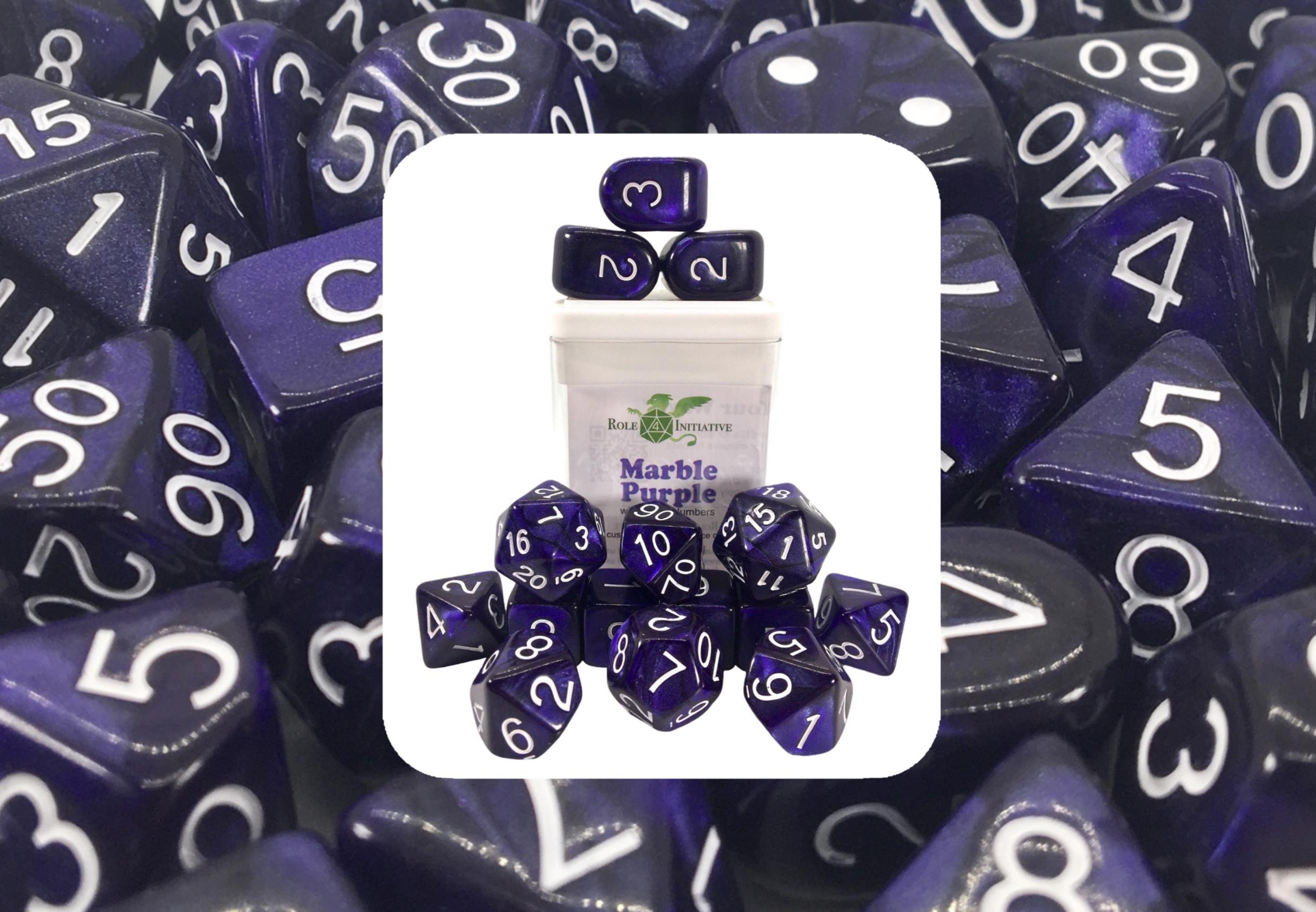 Role 4 Initiative: Polyhedral 15 Dice Set: Marble Purple with White (Arch D4) 