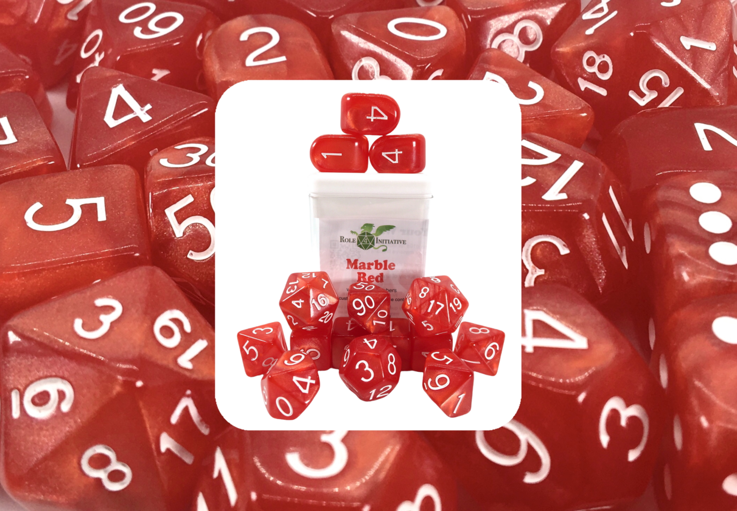 Role 4 Initiative: Polyhedral 15 Dice Set: Marble Red with White (Arch D4) 