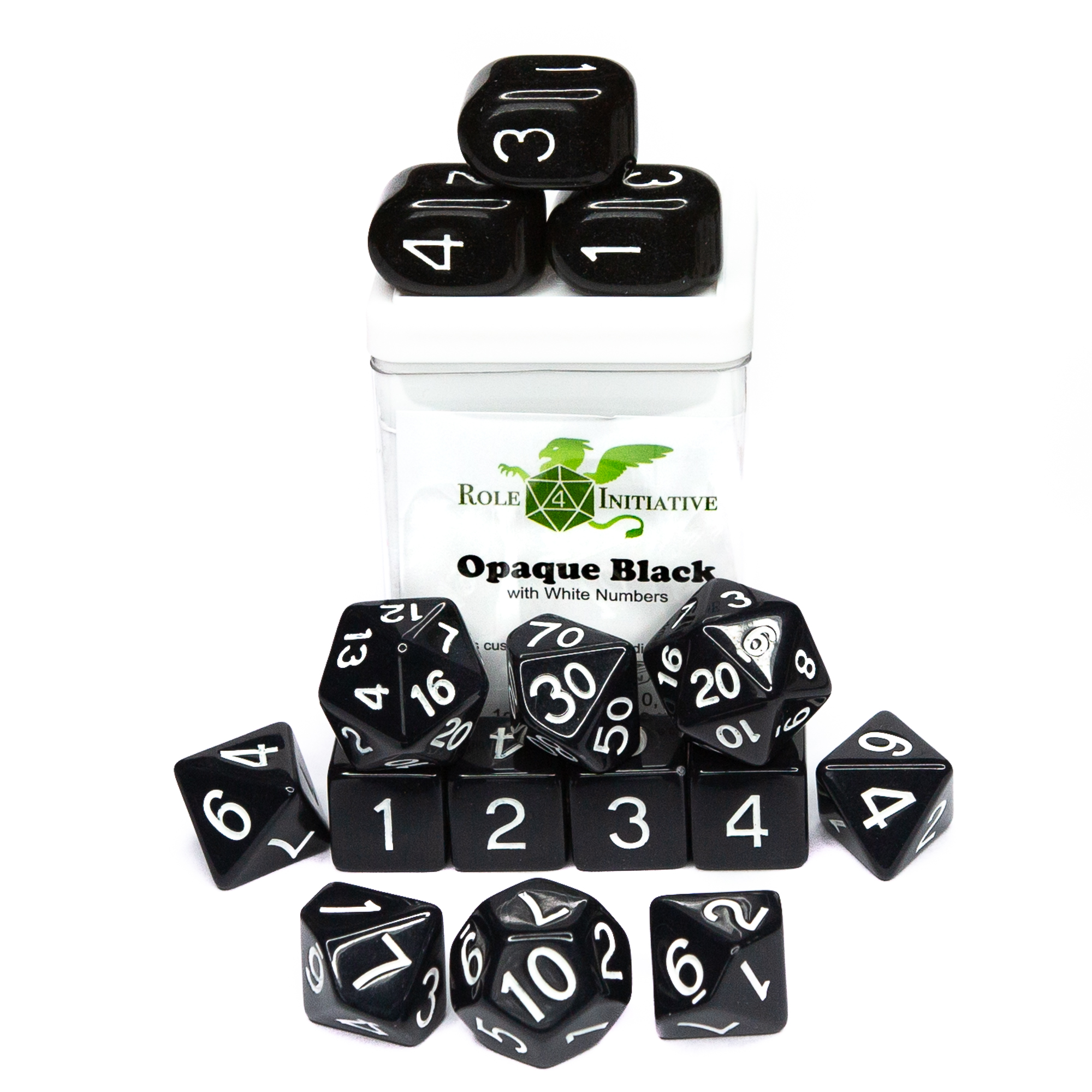 Role 4 Initiative: Polyhedral 15 Dice Set: Opaque Black And White (Arch D4)  