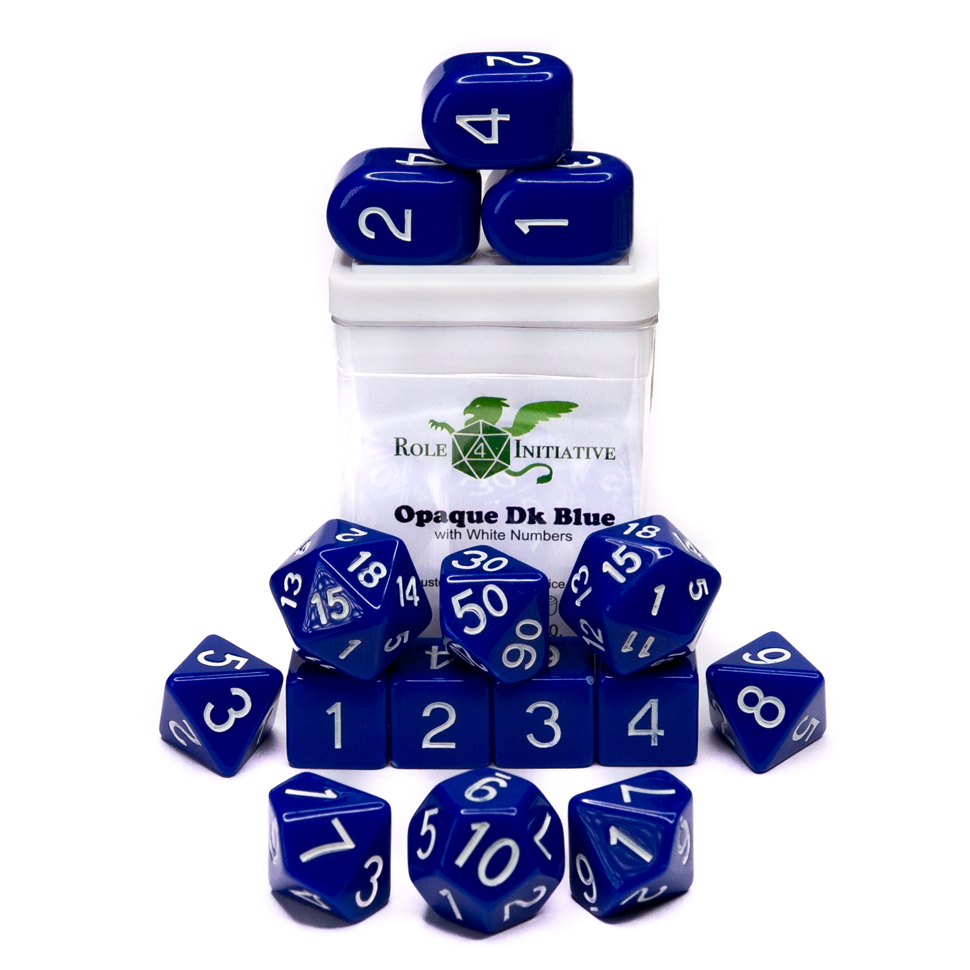 Role 4 Initiative: Polyhedral 15 Dice Set: Opaque Dark Blue with White (Arch D4)  