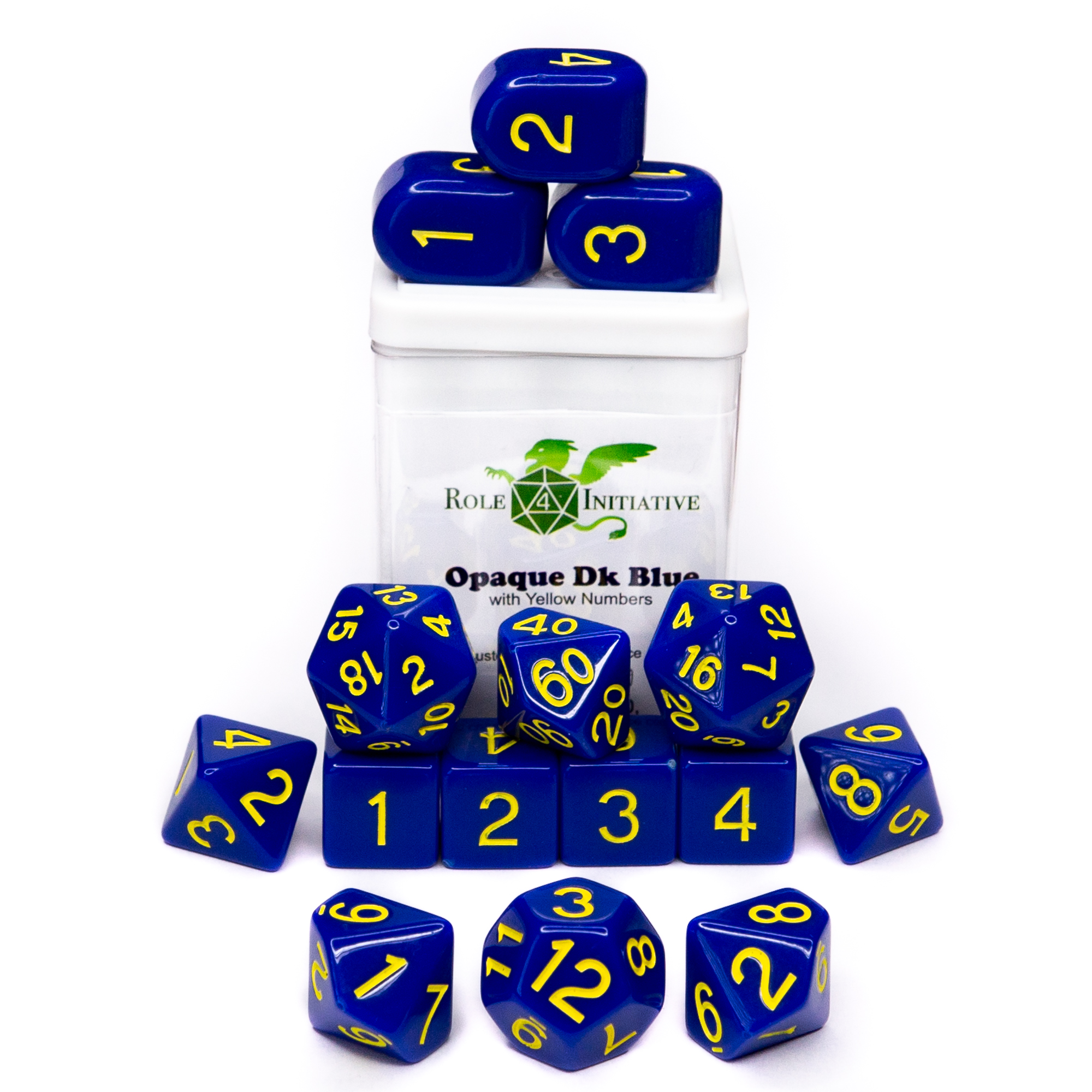 Role 4 Initiative: Polyhedral 15 Dice Set: Opaque Dark Blue with Yellow (Arch D4) 