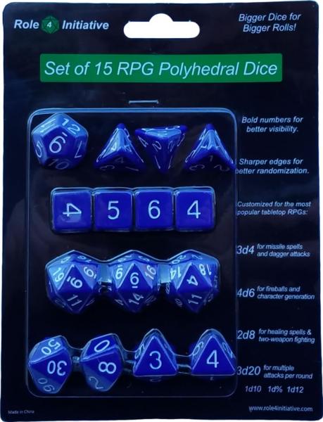 Role 4 Initiative: Polyhedral 15 Dice Set: Opaque Dark Blue with White Numbers 