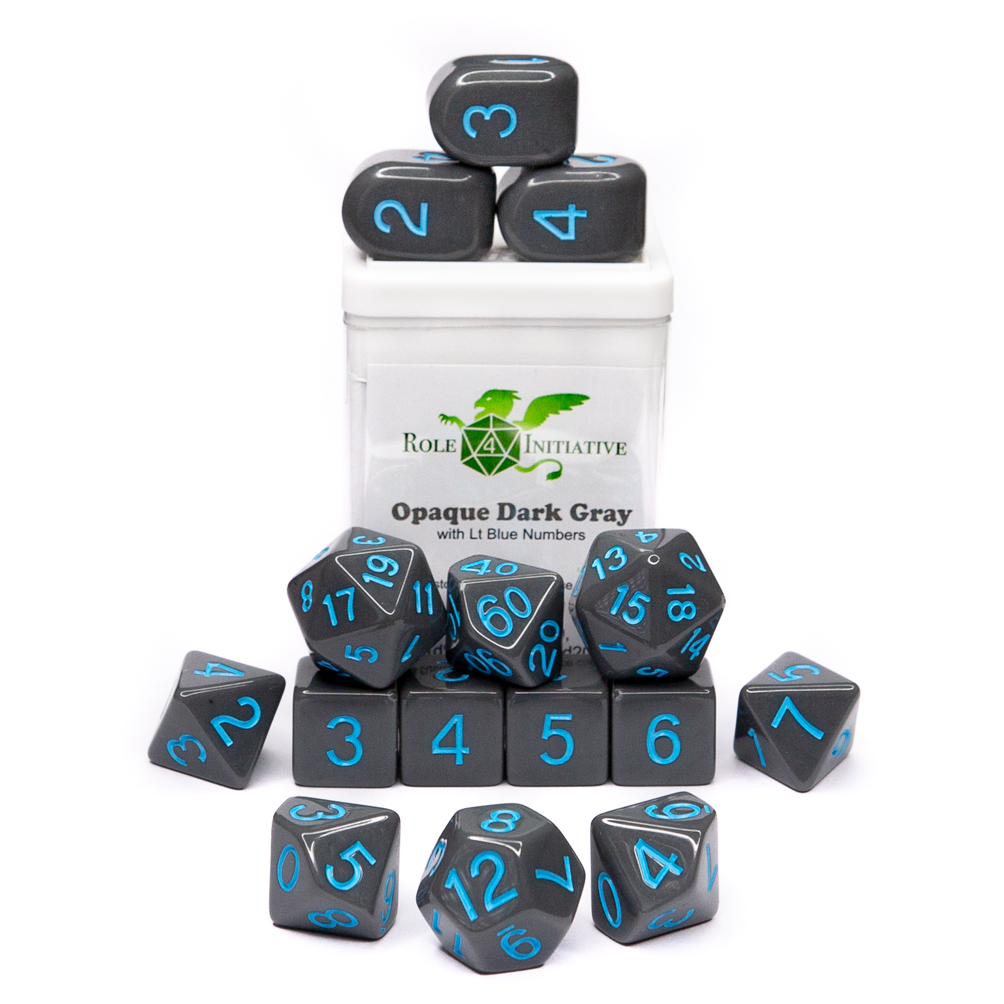 Role 4 Initiative: Polyhedral 15 Dice Set: Opaque Dark Gray And Light Blue (Arch D4) 