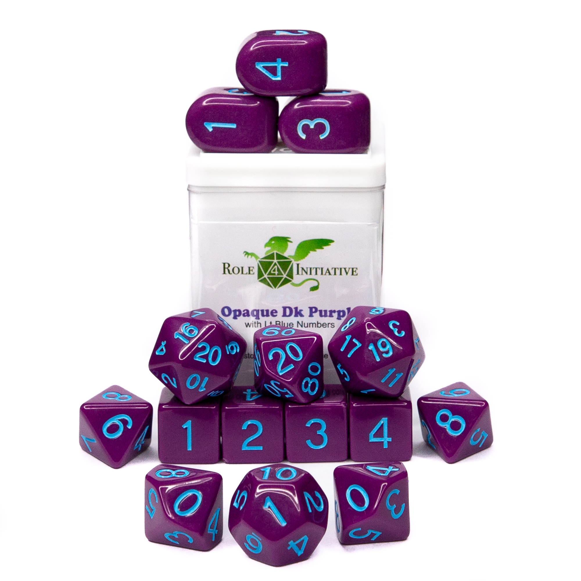 Role 4 Initiative: Polyhedral 15 Dice Set: Opaque Dark Purple And Light Blue Arch D4 