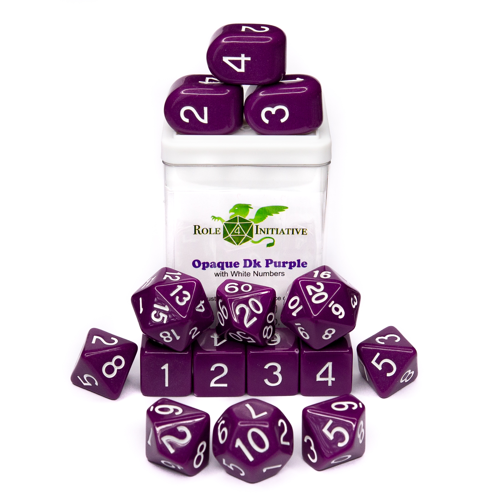 Role 4 Initiative: Polyhedral 15 Dice Set: Opaque Dark Purple And White Arch D4 